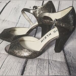 Anne Klein Hunnie Black Silver Shimmer Heels Shoes Sz 6